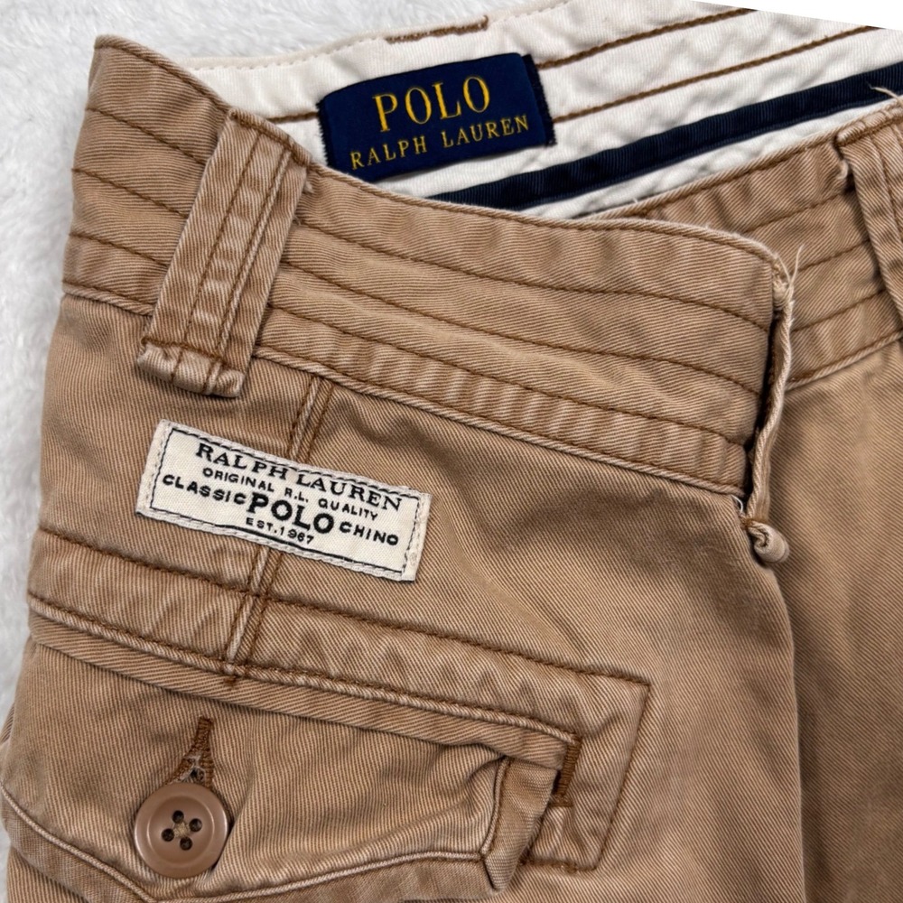 Polo Ralph Lauren Cargo Shorts Mens 40 Tan Classic Distressed Chino Cotton Twill